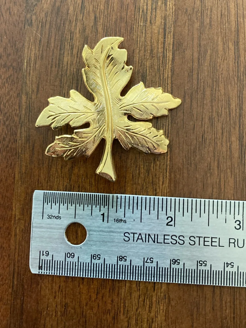 Gold Autumn Large Leaf Pin Brooch 2.25 Inch
